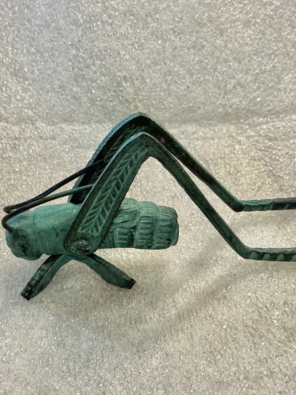 Solid Brass Cricket Grasshopper Green Verdigris Figurine Housewarming Good Luck